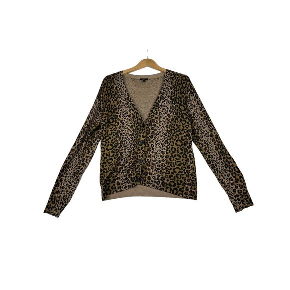 Talbots Sweaters - Talbots Wool Blend Animal Leopard Print Button Cardigan‎ size Medium Tan/Brown